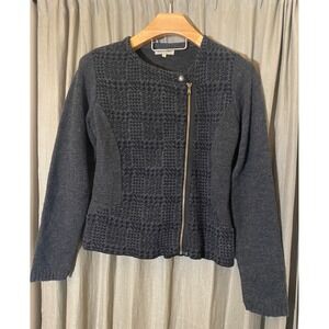 MARYLINE Italian Knit Moto Jacket Asymmetrical Zipper Patterned Cardigan L